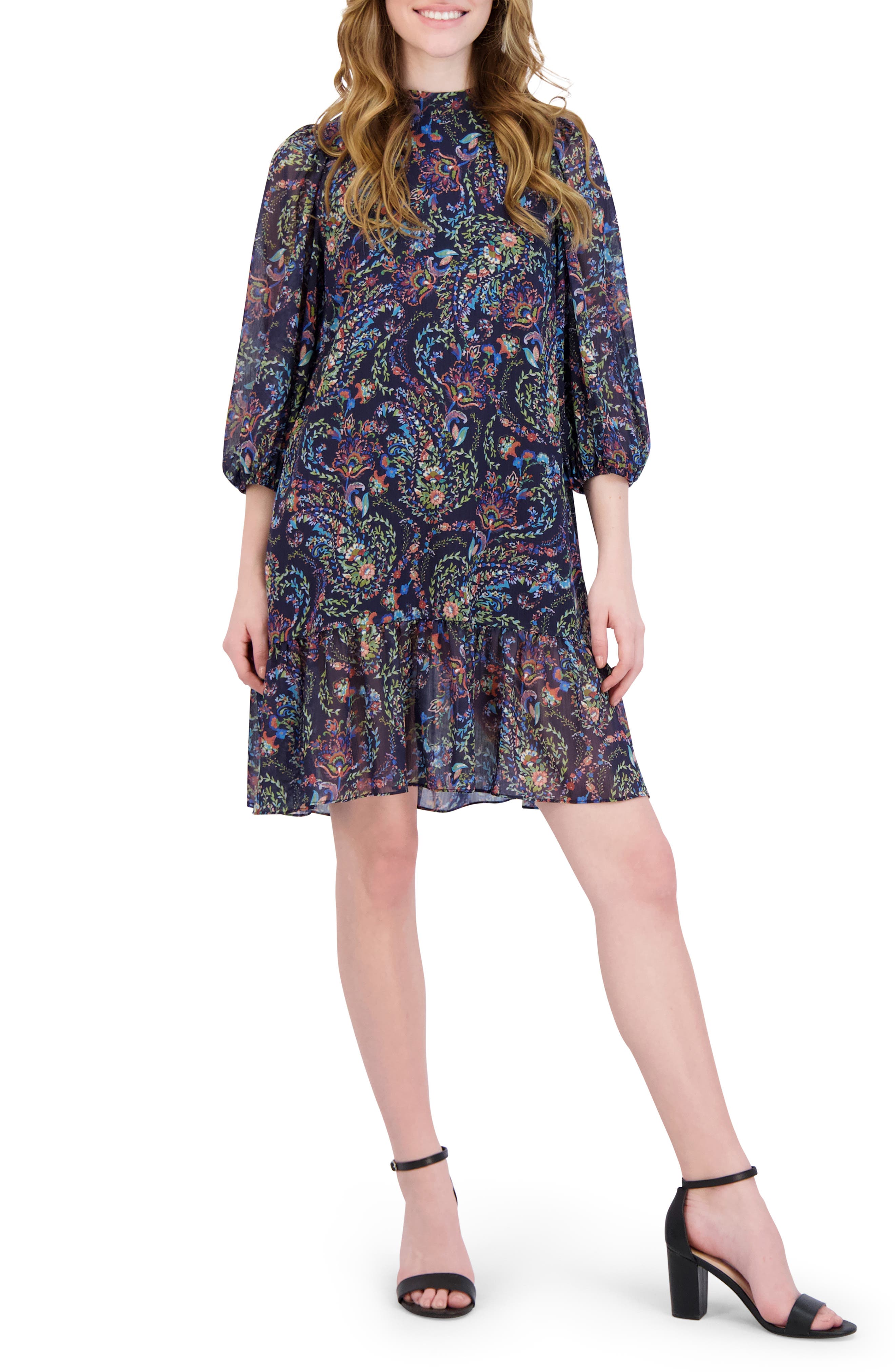 Julia Jordan Mock Neck Three-Quarter Sleeve Dress