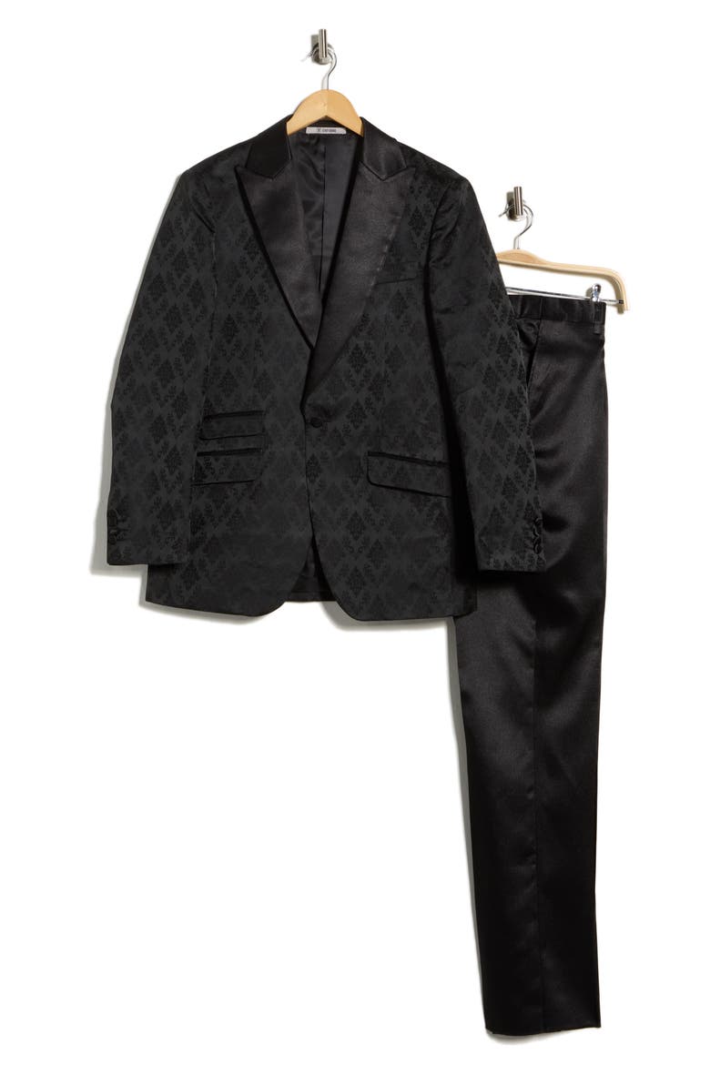 Stacy Adams Solid Peak Lapel 3-Piece Tuxedo, Alternate, color, BLACK