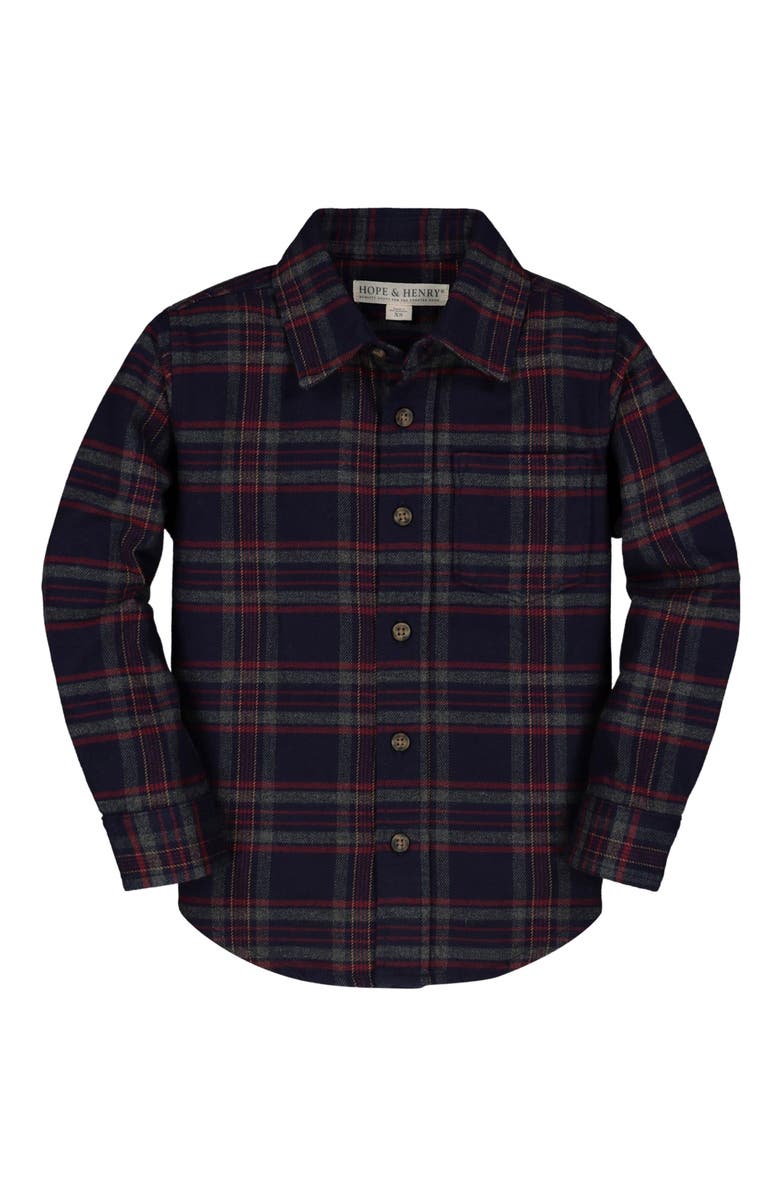 Hope & Henry Boys' Organic Flannel Shirt, Kids, Main, color, Navy And Gray Classic Plaid