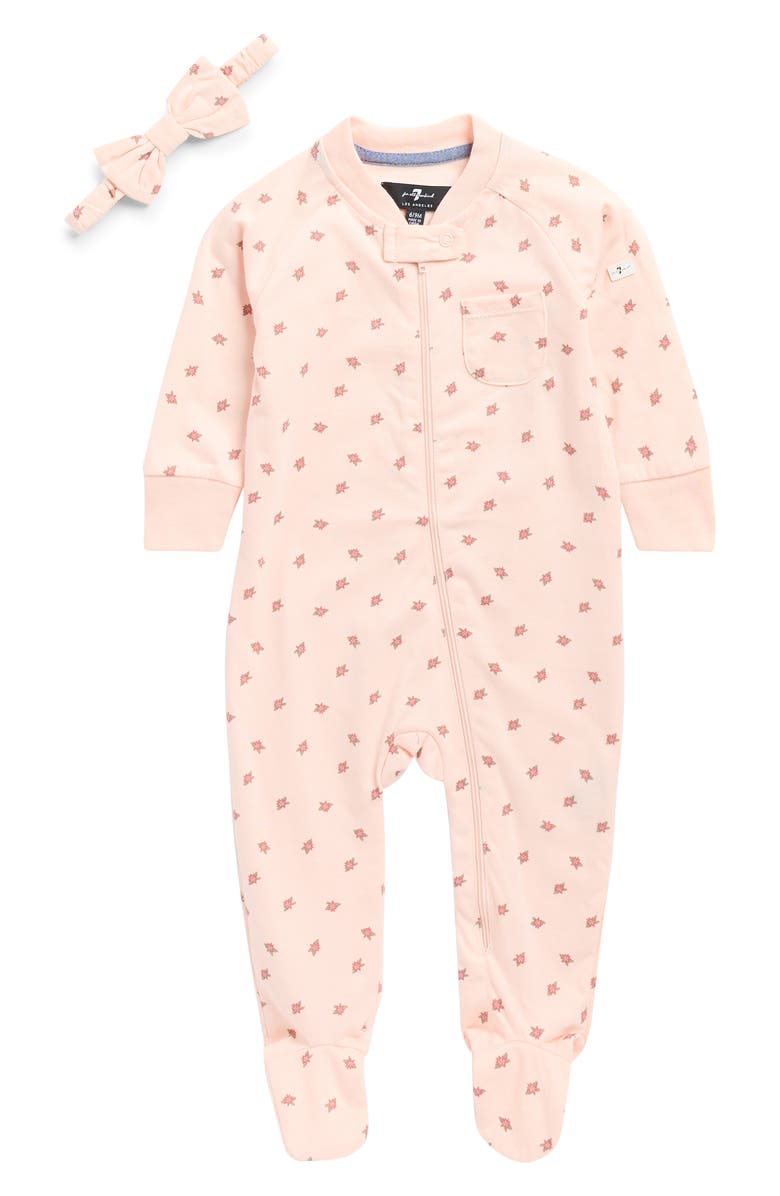 7 For All Mankind Zip Footie & Headband Set, Main, color, Pink Mist