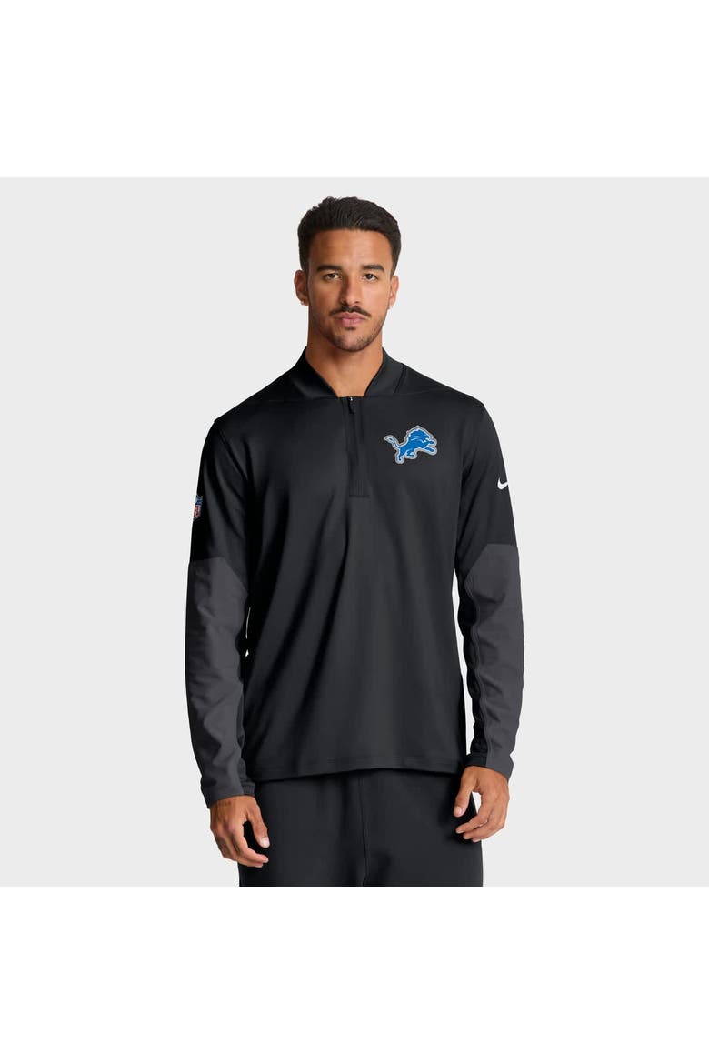Men's Nike Black Detroit Lions Sideline Dri-FIT Half-Zip Pullover, Alternate, color, Black