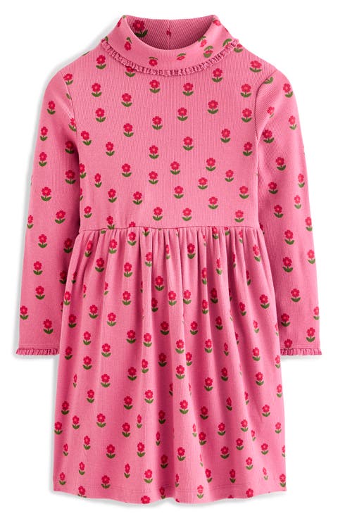 Kids' High Neck Ribbed Dress