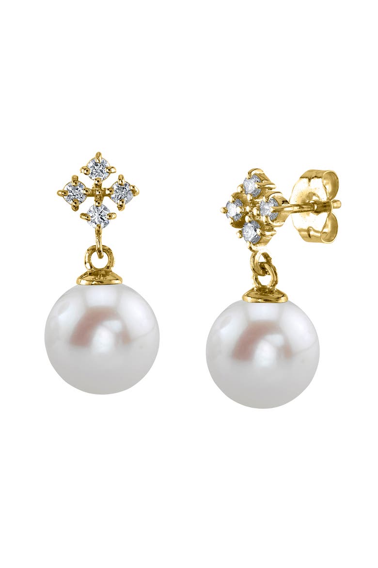 Freshwater Pearl & Diamond Millie Earrings, Main, color, Yellow Gold
