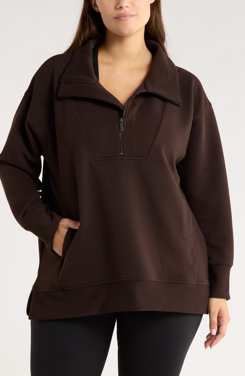 Zella Kickback Ottoman Half Zip Tunic, Main, color, Brown Mole