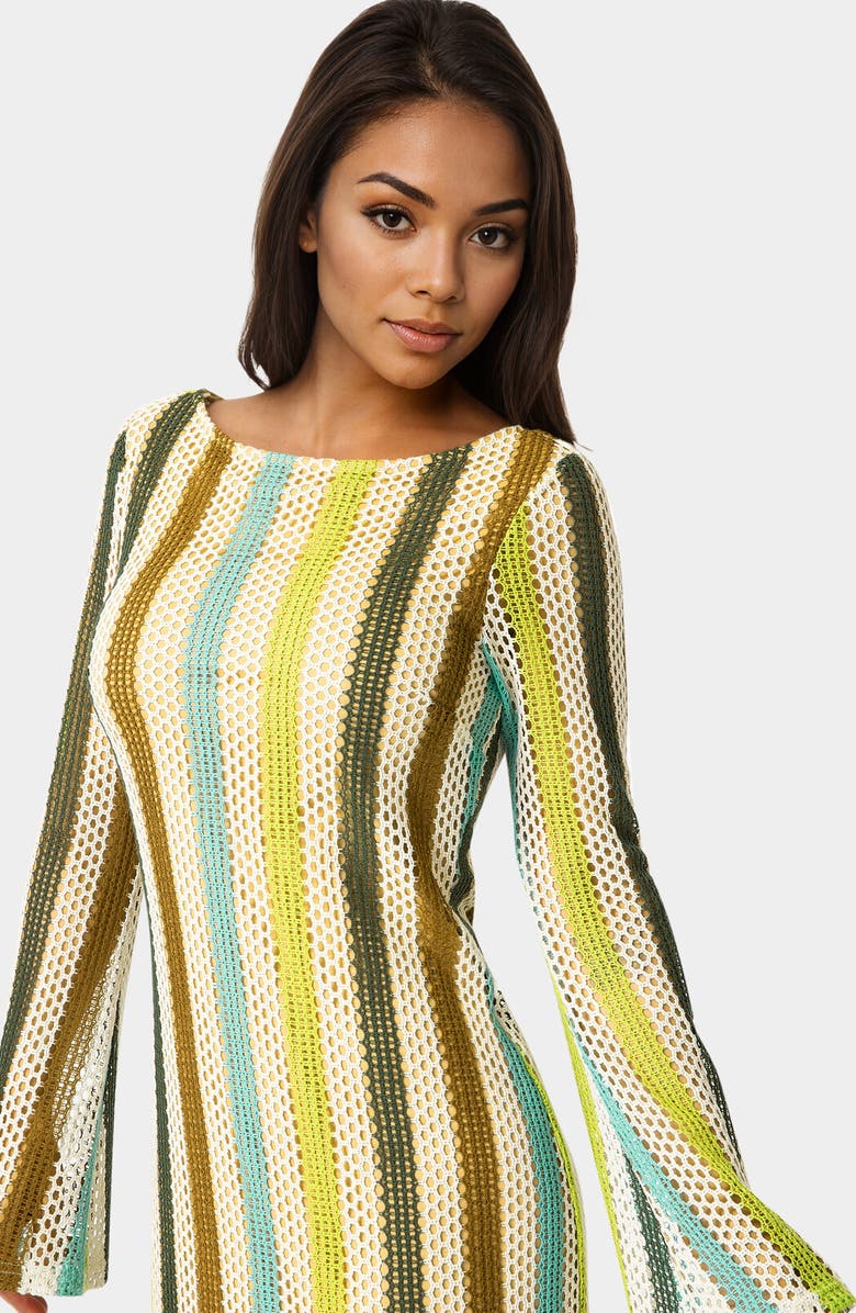 bebe Stripe Print Long Sleeve Dress, Alternate, color, Blue Multi