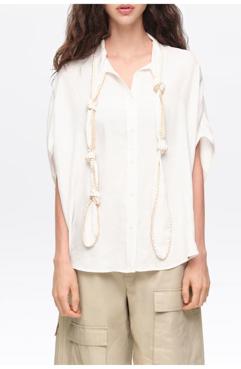 Knotted neckline cape shirt