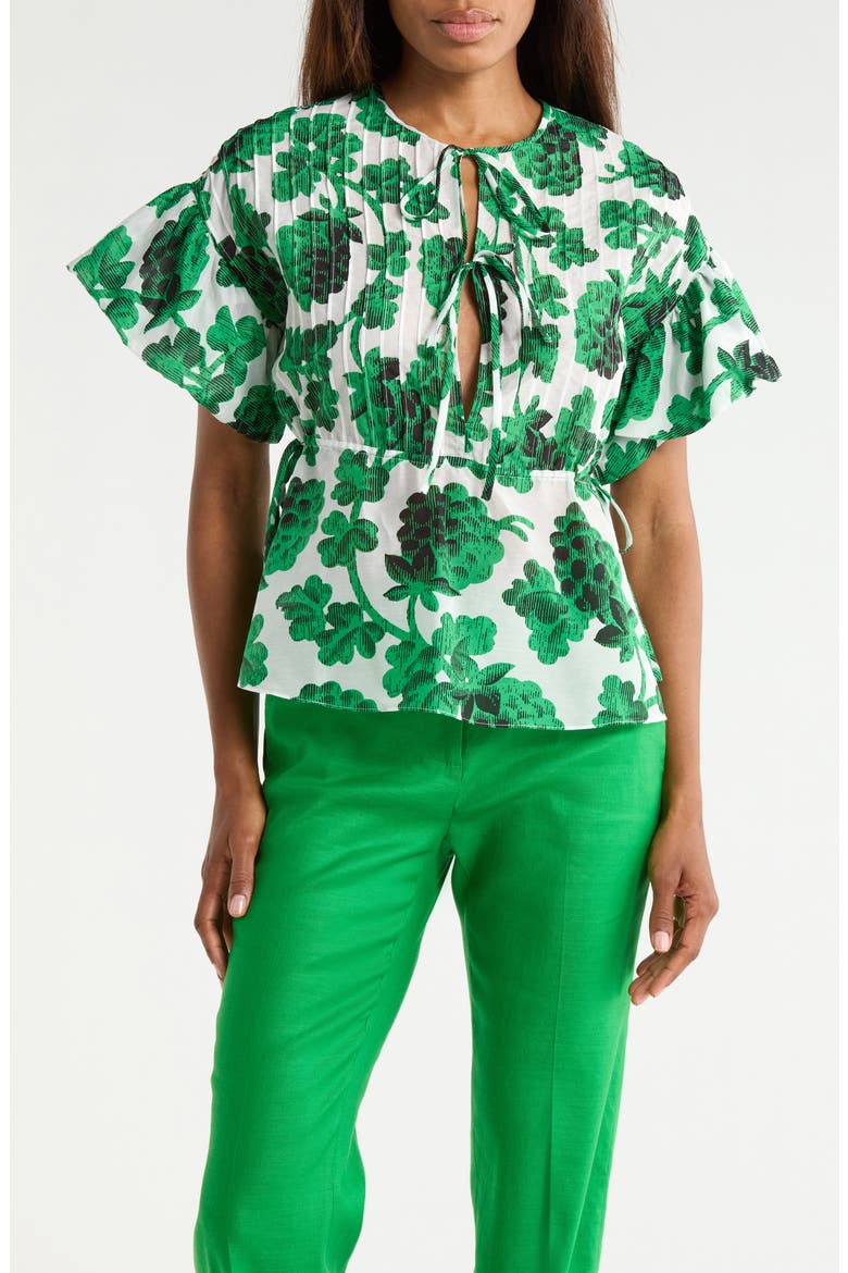Helen Short Sleeve Cotton & Silk Top, Main, color, BERRIES BIG INDIA GREEN