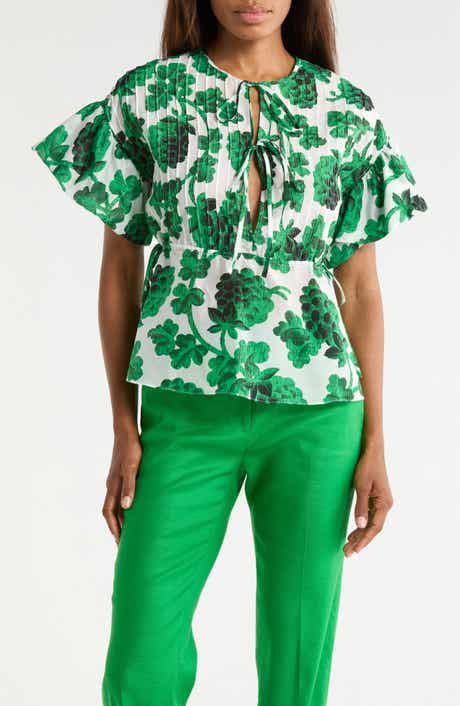 DVF Helen Short Sleeve Cotton & Silk Top
