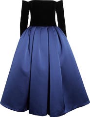 Carolina Herrera Off the Shoulder Long Sleeve Mixed Media Cocktail Dress