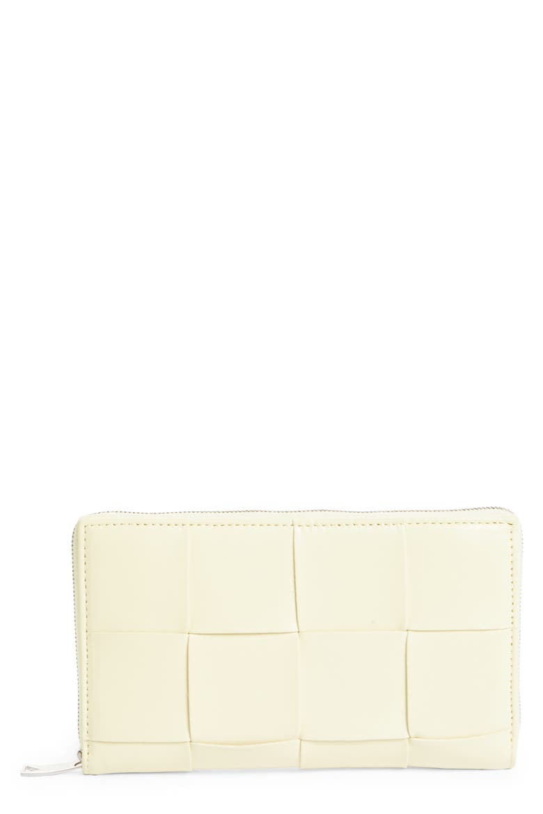 Intrecciato Leather Continental Wallet, Main, color, 7450-ICE CREAM-SILVER