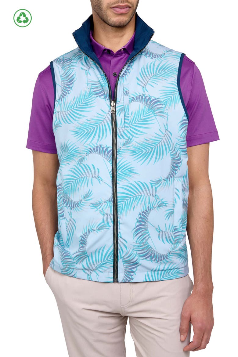 Regular Fit Leaf Print Recycled Performance Reversible Vest, Alternate, color, NAVY