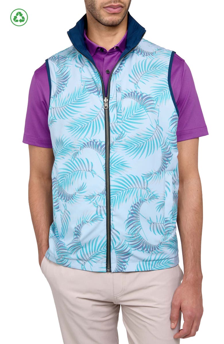 CONSTRUCT Regular Fit Leaf Print Recycled Performance Reversible Vest, Alternate, color, Navy