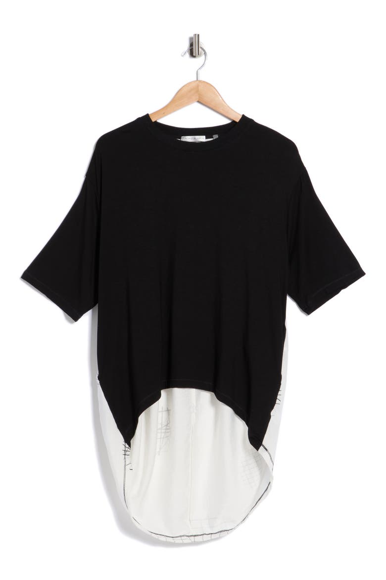 Mixed Media High-Low Top, Alternate, color, BLACK/ WHITE