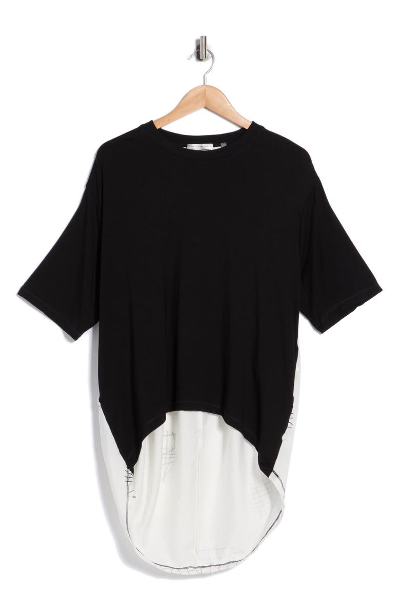 PATRIZIA LUCA Mixed Media High-Low Top, Alternate, color, Black/ White
