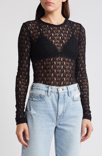 FRAME FRAME SHEER STRETCH LACE TOP