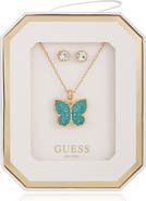 GUESS Butterfly Pendant Necklace & Stud Earrings Set