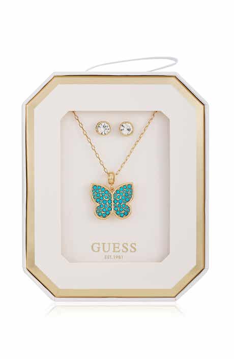 GUESS Butterfly Pendant Necklace & Stud Earrings Set