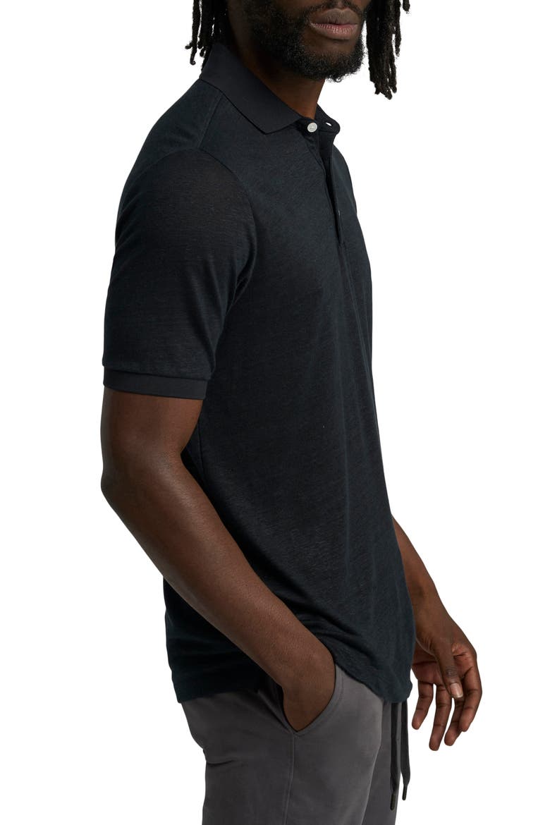 Solid Linen Polo, Alternate, color, BLACK