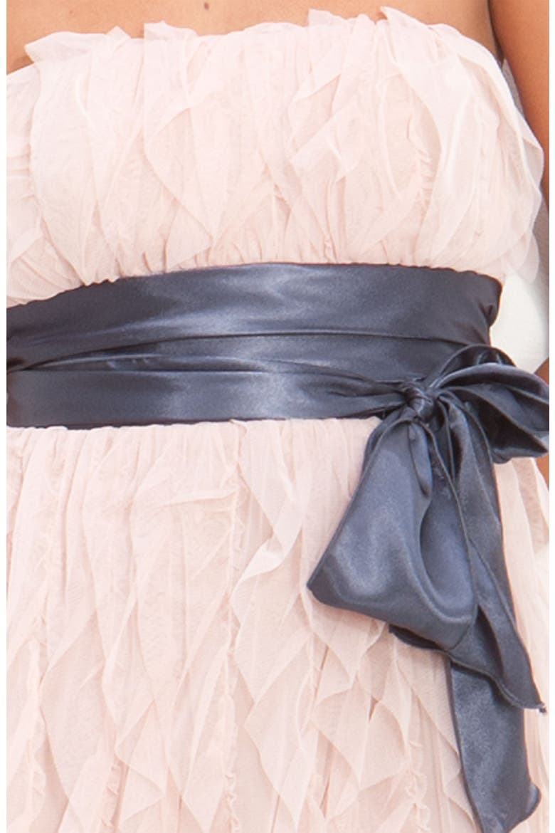 Satin Sash Strapless Ruffle Dress, Alternate, color, BLUSH