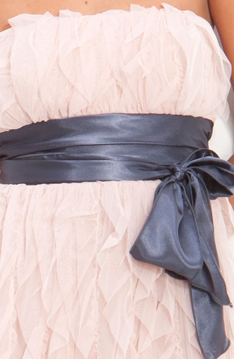 Jump Apparel Satin Sash Strapless Ruffle Dress, Alternate, color,