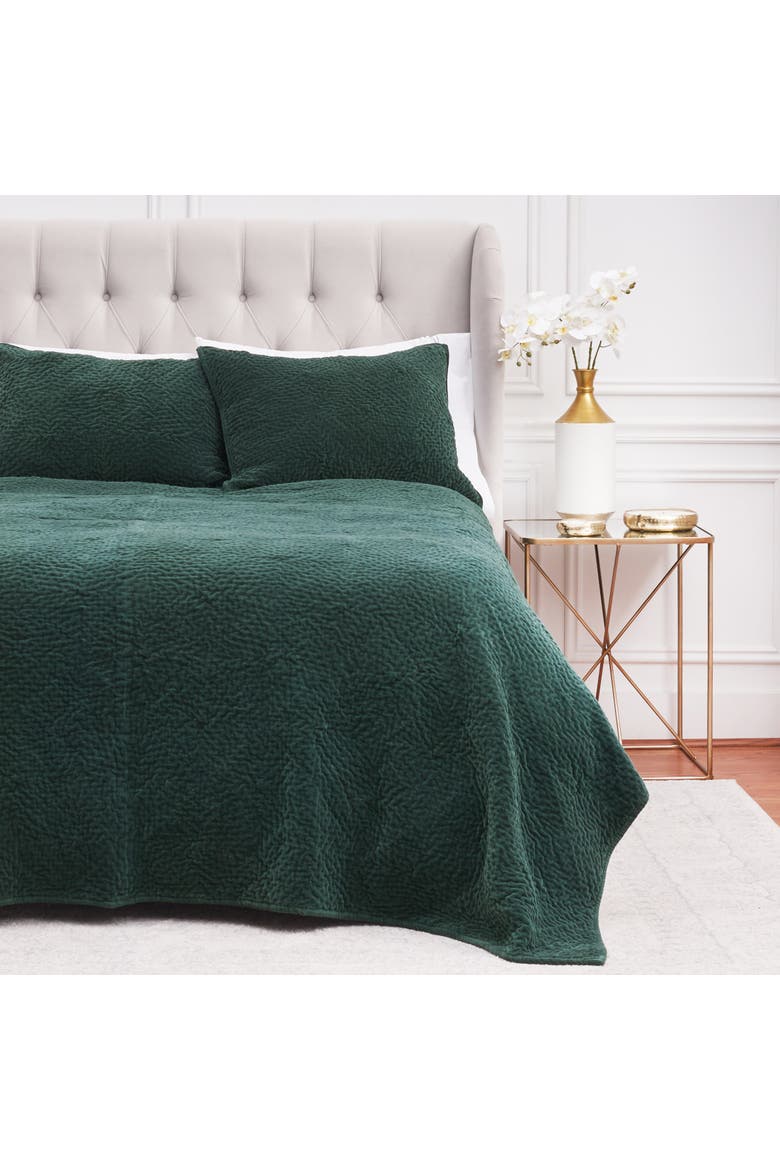Vela Juniper Cotton Velvet Quilt Set, Alternate, color, Green