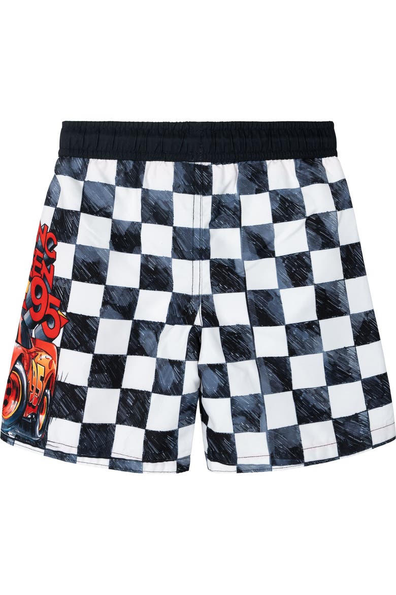 Cars Lightning McQueen UPF 50+ Swimwear Swim Trunks, Alternate, color, Black White McQueen