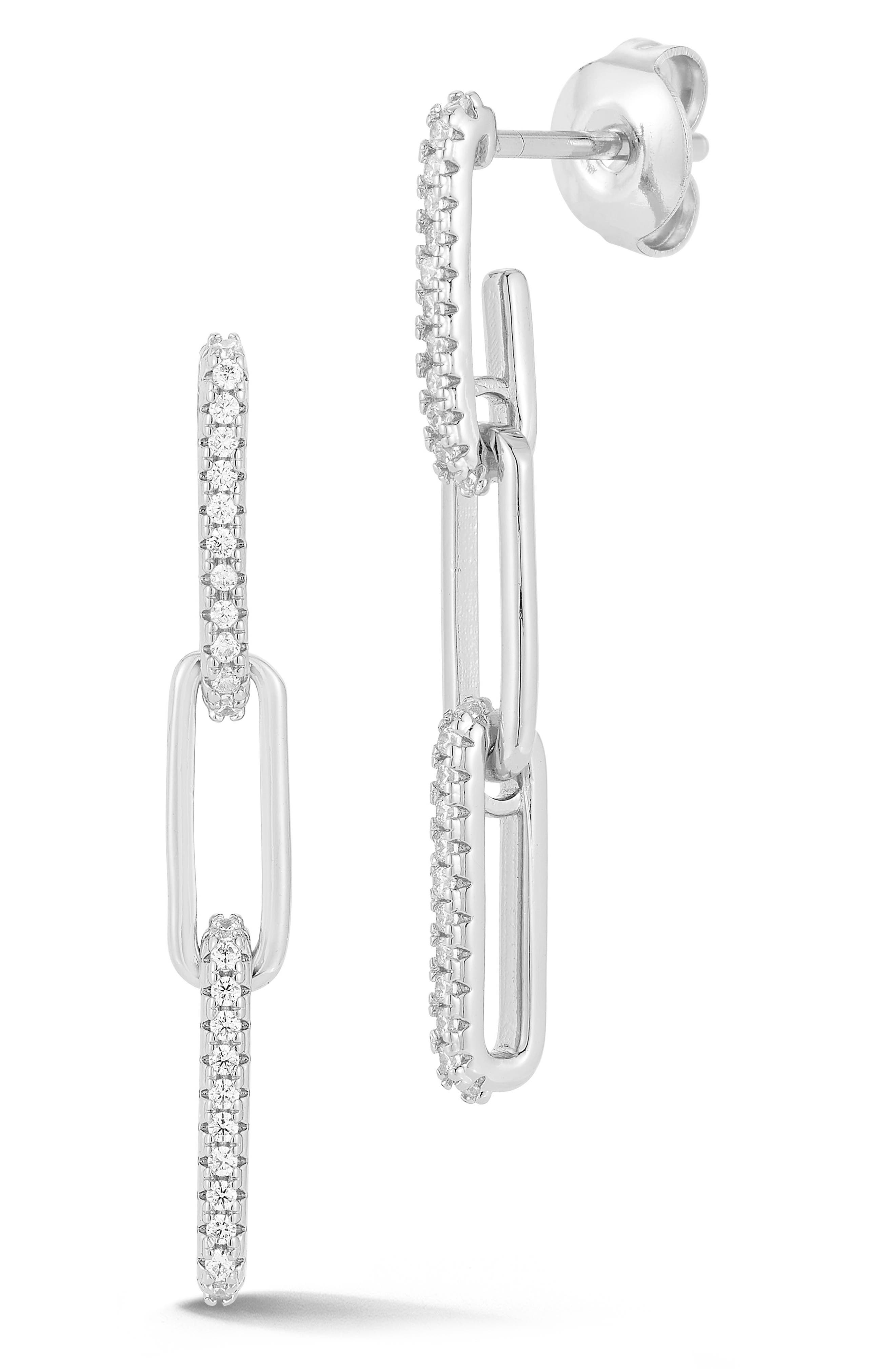 Cubic Zirconia Link Drop Earrings