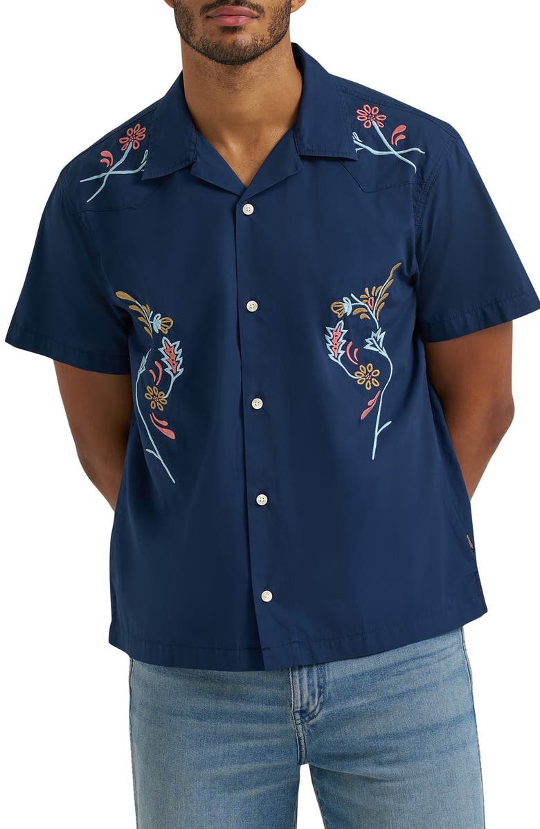 Wrangler Embroidered Camp Shirt, Main, color, Navy Floral