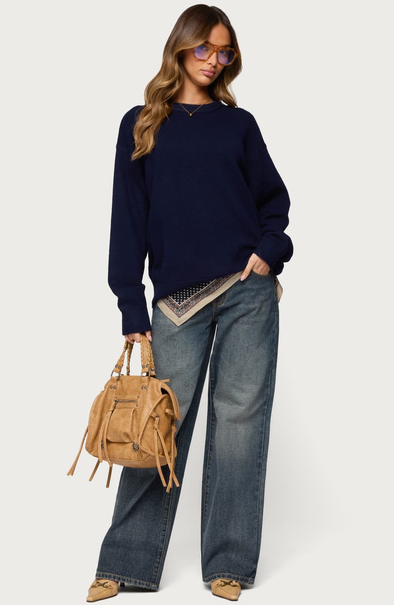 EDIKTED Ximenia Cutout Back Sweater, Alternate, color, Navy