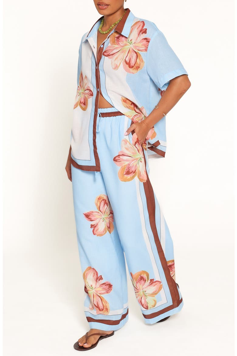 Fawn Button-Up Shirt & Pull-On Pants Set, Alternate, color, BLUE/ BROWN STRIPE/ FLORAL