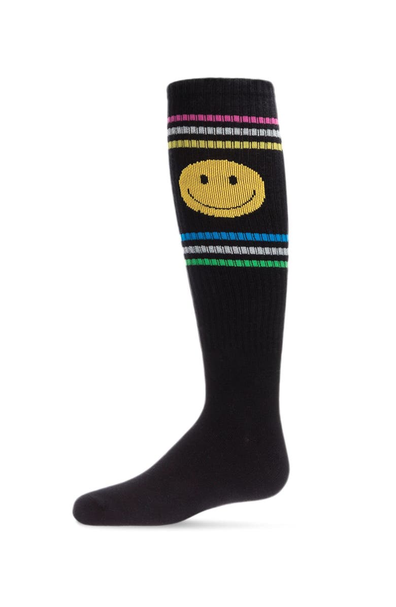 MeMoi Multi Stripe Smiley Knee High Sock, Main, color, Black