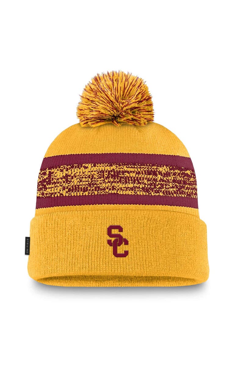 Nike Men's Nike Gold USC Trojans On-Field Peak Cuffed Knit Hat with Pom, Main, color, Gold