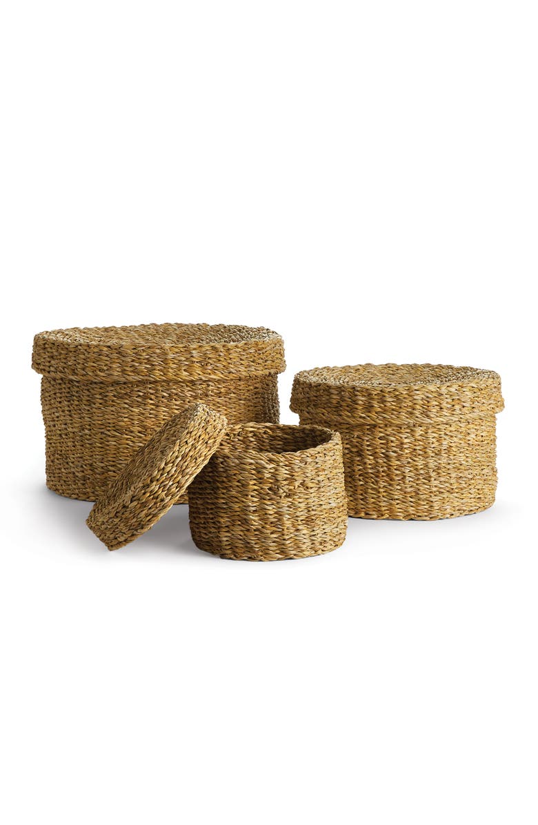 Napa Home & Garden Seagrass Round Lidded Baskets Set of 3, Main, color,