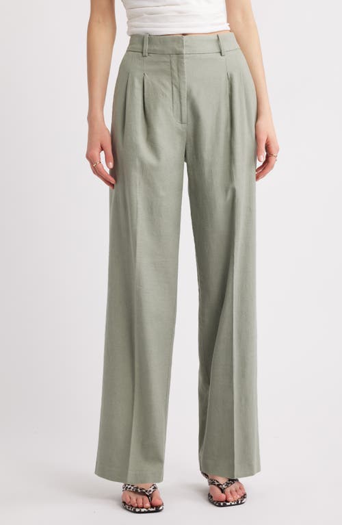 Open Edit Wide Leg Linen Blend Pants In Green Halo
