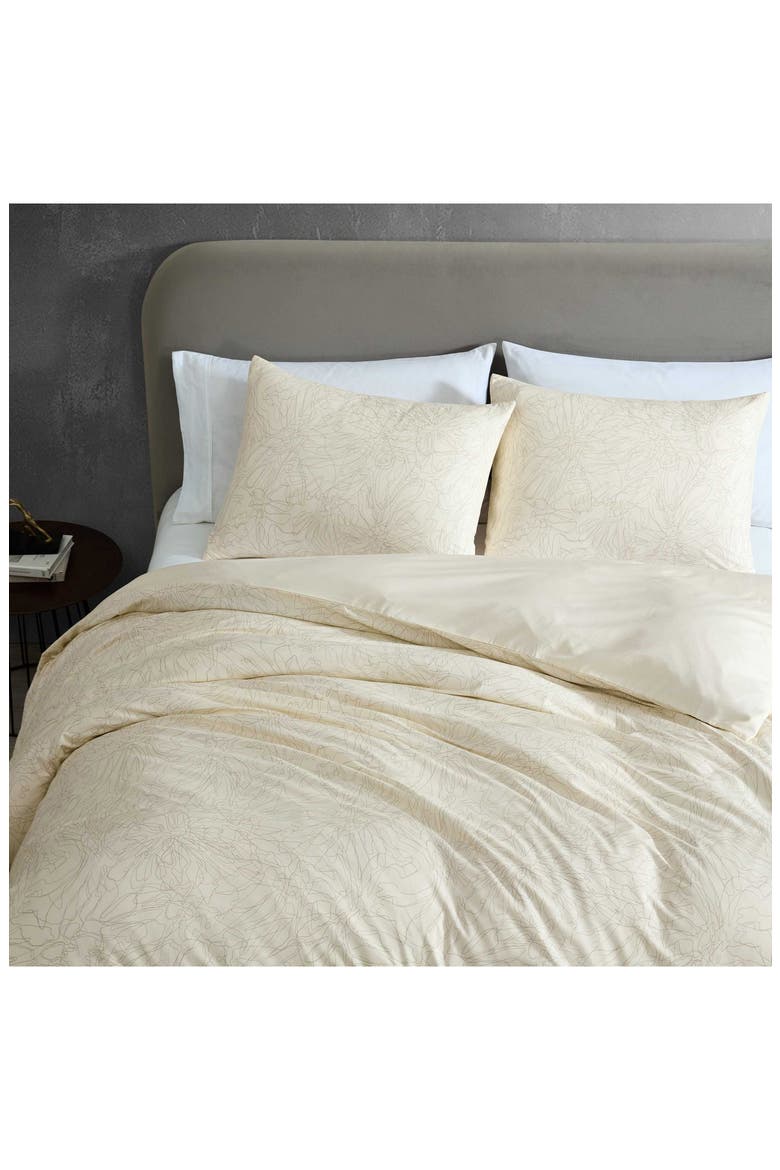 Linear Floral 3-Piece Duvet Cover Set, Alternate, color, OFF WHITE/ SAND BEIGE