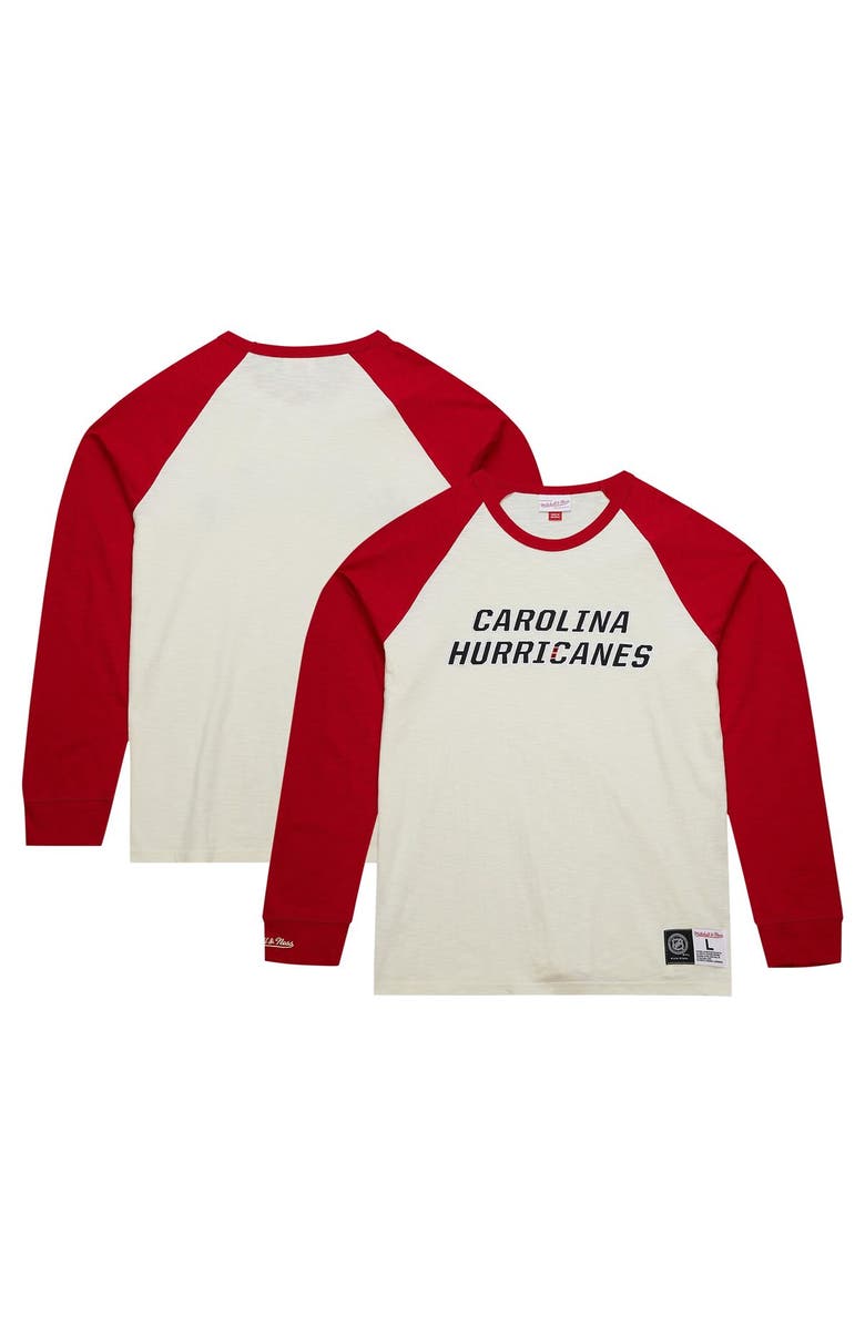 Mitchell & Ness Men's Mitchell & Ness Cream Carolina Hurricanes Legendary Slub Vintage Raglan Long Sleeve T-Shirt, Main, color, 