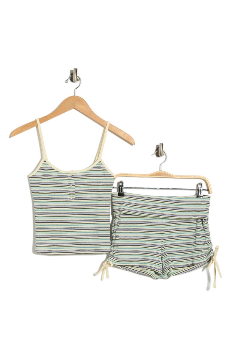 Madden Girl Striped Henley Tank and Shorts 2-Piece Lounge Set, Main, color, Mint Combo