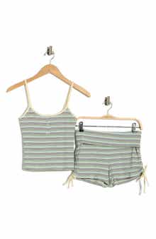 Madden Girl Striped Henley Tank and Shorts 2-Piece Lounge Set