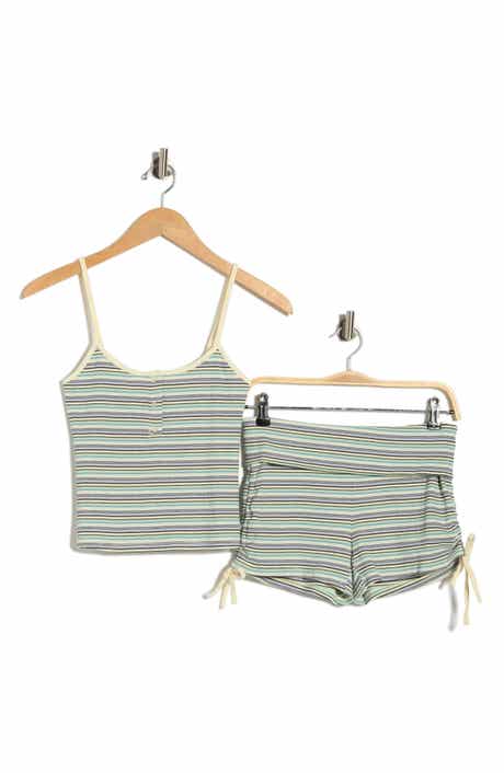 Madden Girl Striped Henley Tank and Shorts 2-Piece Lounge Set