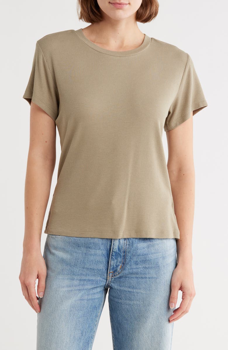 Sweet Romeo Ribbed Crewneck T-Shirt, Main, color, Moss