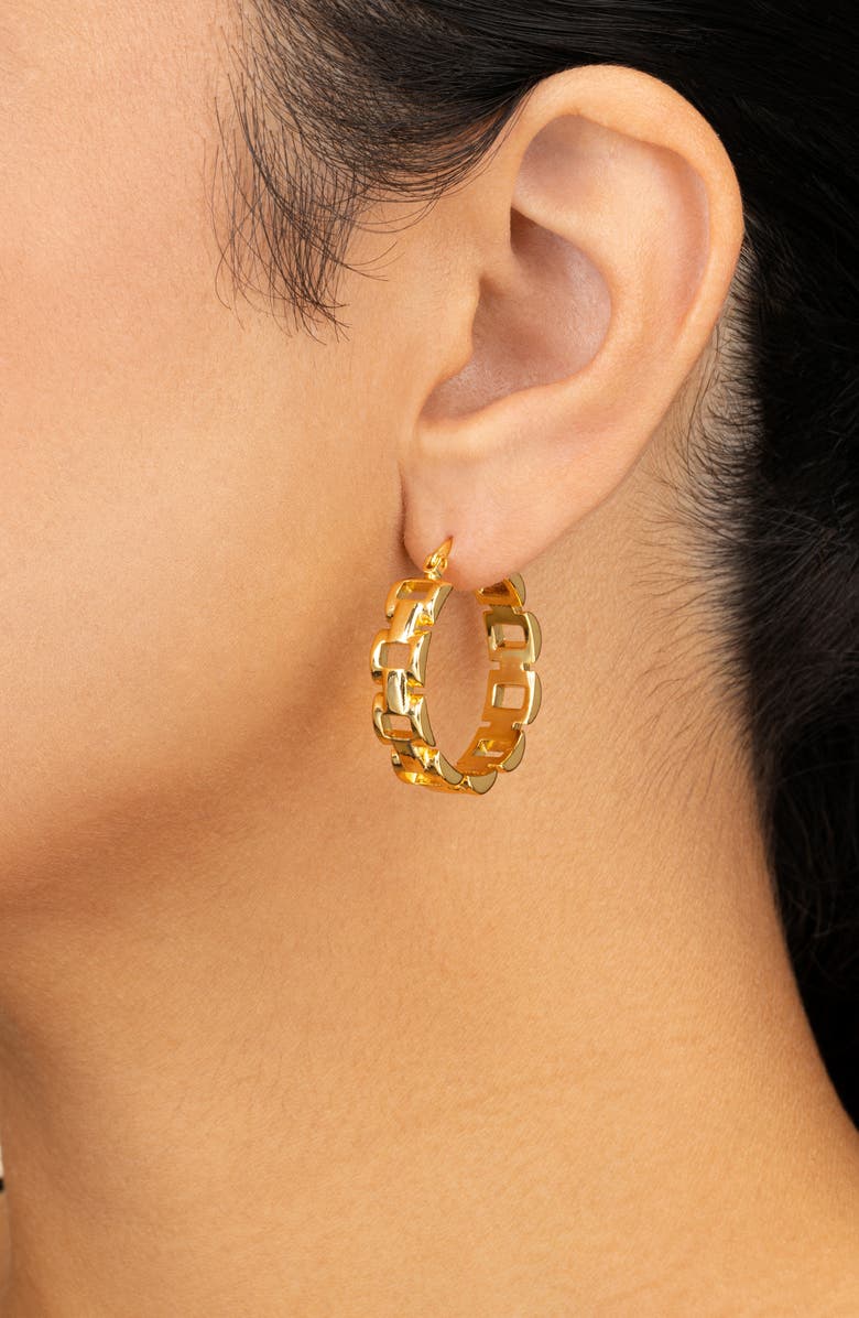 Sterling Forever Haverly Link Hoop Earrings, Alternate, color, Gold