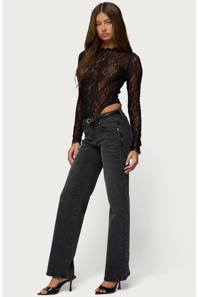 Rosalinda Lace Sheer Bodysuit, Alternate, color, BLACK