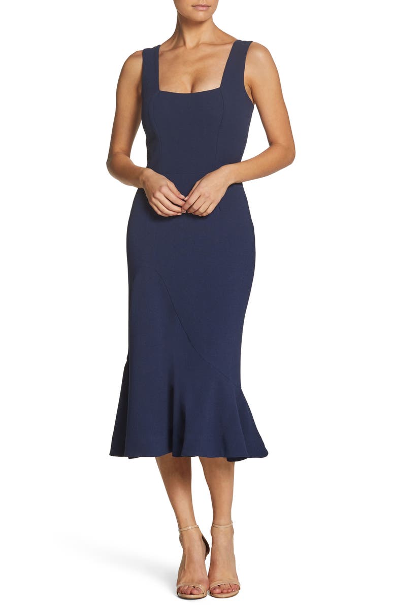 Dress the Population Monica Tea Length Trumpet Dress, Main, color,