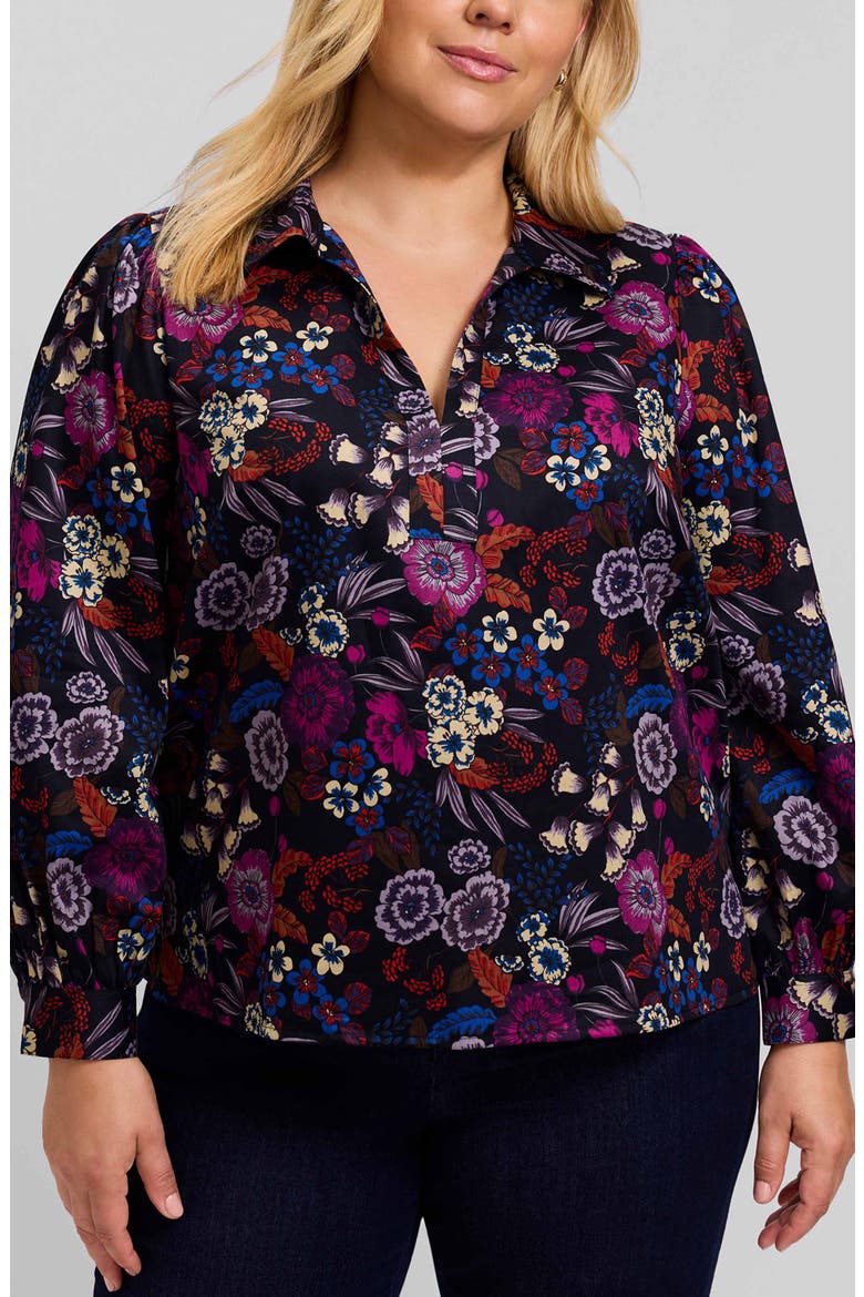 Alix Floral Puff Sleeve Cotton Sateen Top, Main, color, BLACK/ MULTI