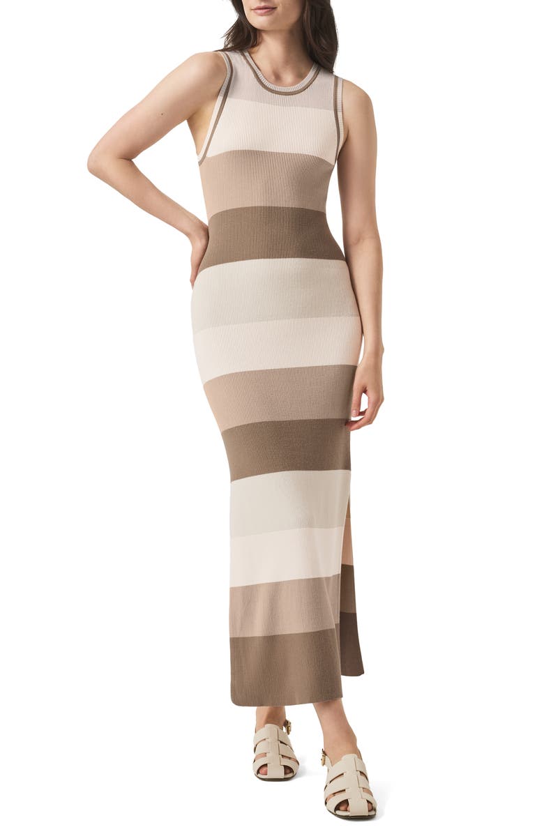 Splendid Katya Colorblock Stripe Sweater Midi Dress, Main, color, Neutral Multi