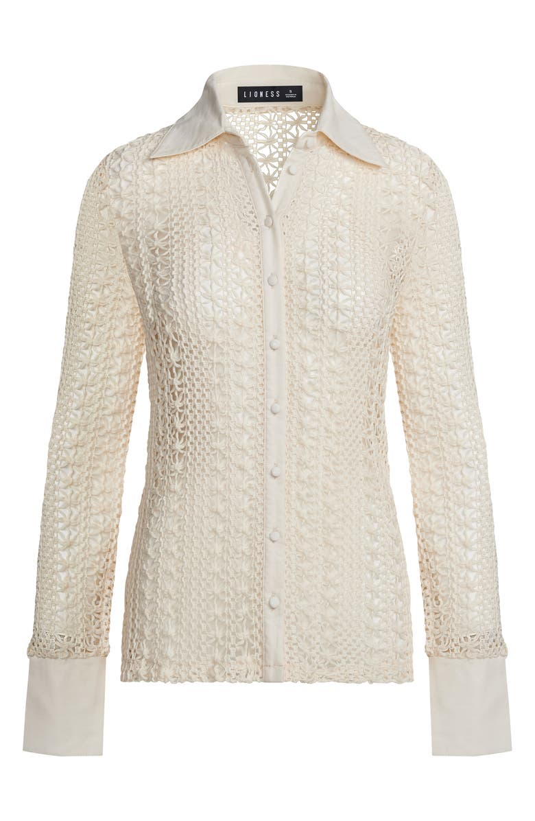 LIONESS Unveiling Floral Lace Button-Up Shirt, Alternate, color, Cream