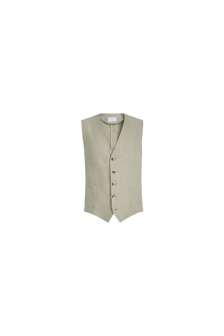 Linen micro chevron waistcoat, Alternate, color, Sage