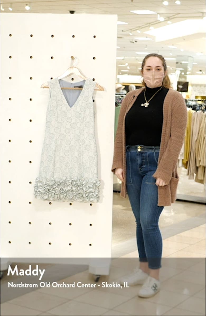 Ruffle Hem Floral Jacquard Sheath Dress, sales video thumbnail