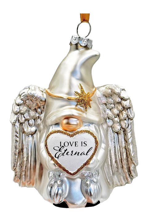 Love Is Eternal Angelic Gnome Glass Ornament
