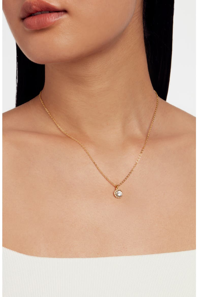 Soltell Solitaire Crystal Halo Pendant Necklace, Alternate, color, GOLD TONE CLEAR CRYSTAL